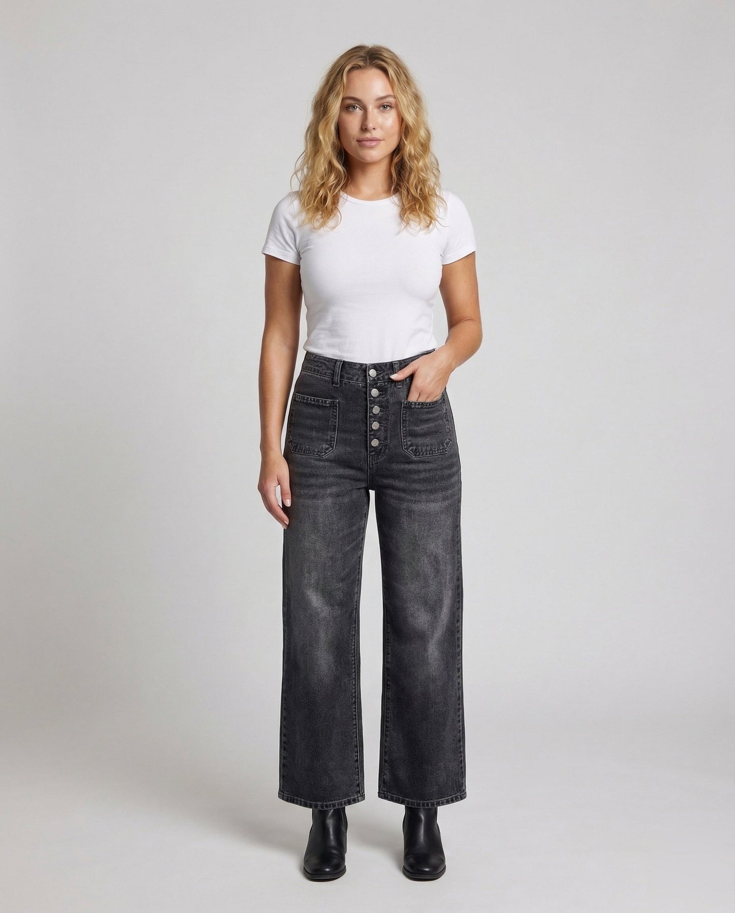 Damen hochgeschnittene weite knöchellange Jeans - Norvielle