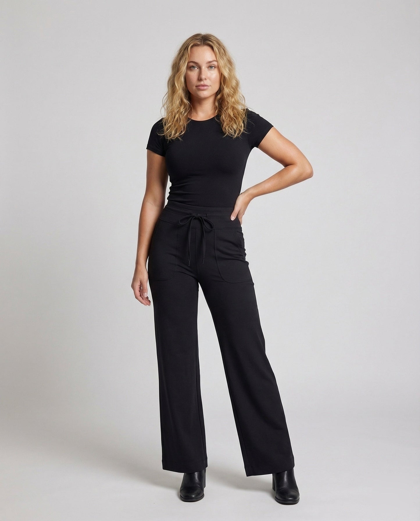 Damen Hochgeschnittene Loungehose Wohlfühlstoff Schwarz - Norvielle