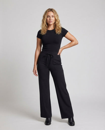 Damen Hochgeschnittene Loungehose Wohlfühlstoff Schwarz - Norvielle