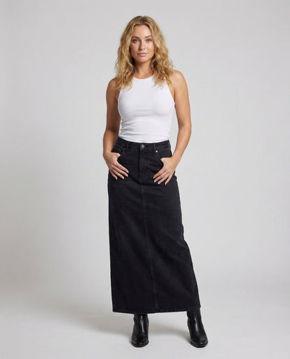 Damen Maxi-Rock Hochgeschnitten Denim Blau - Norvielle