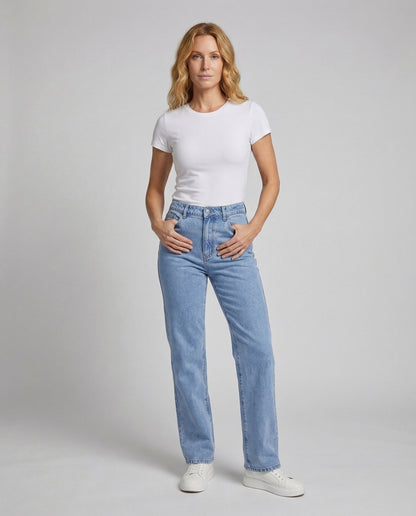Damen Hochtaillierte Denim-Palazzohose Gerades Bein - Norvielle