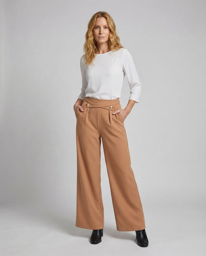 Damen Hochtaillierte Bundhose Drapiert Schwarz - Norvielle
