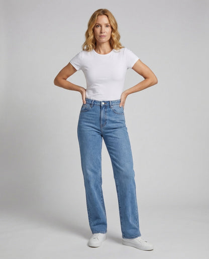 Damen hochtaillierte entspannte Jeanshose - Norvielle