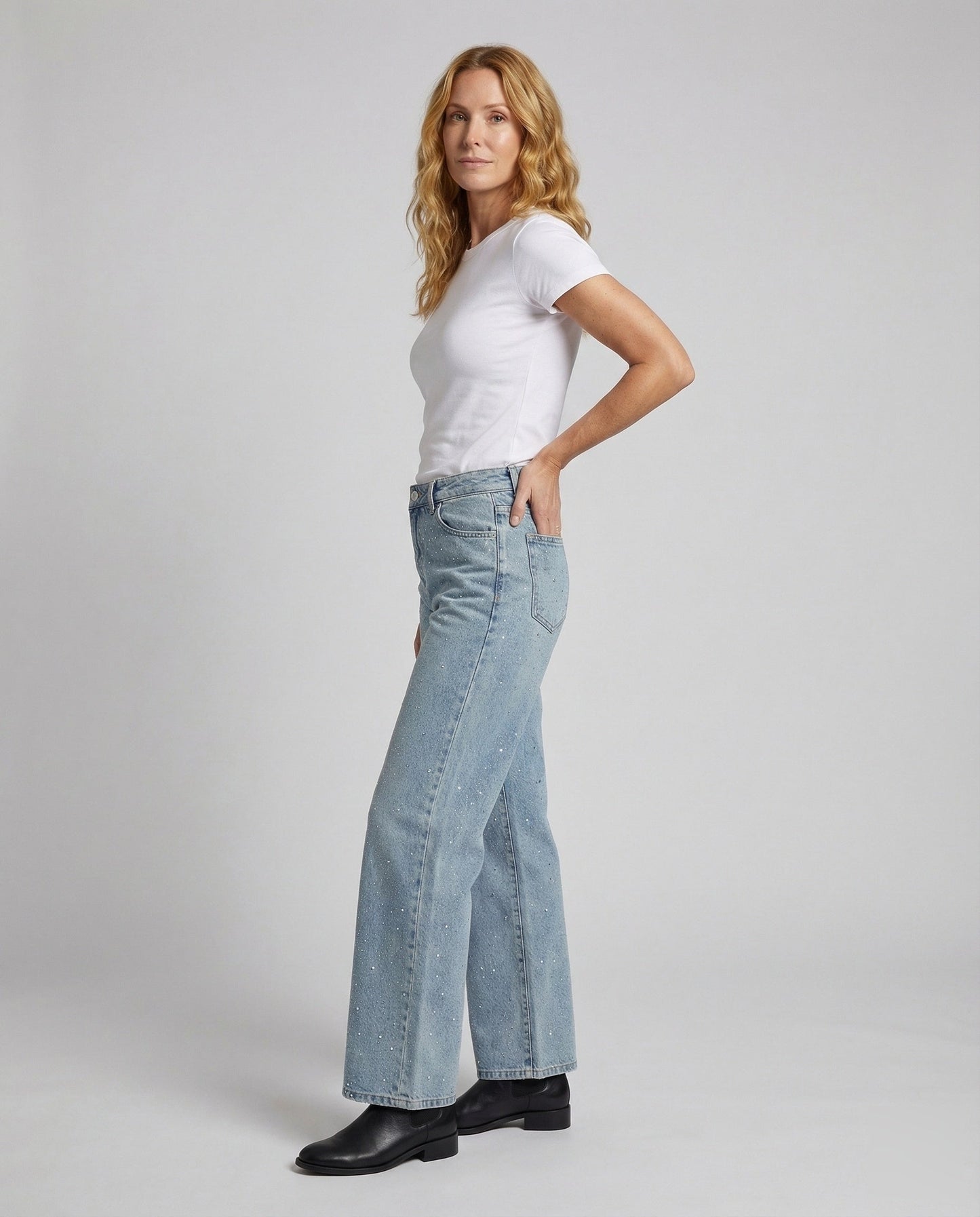 Damen Hochtaillierte Glitzerjeans Schwarz - Norvielle
