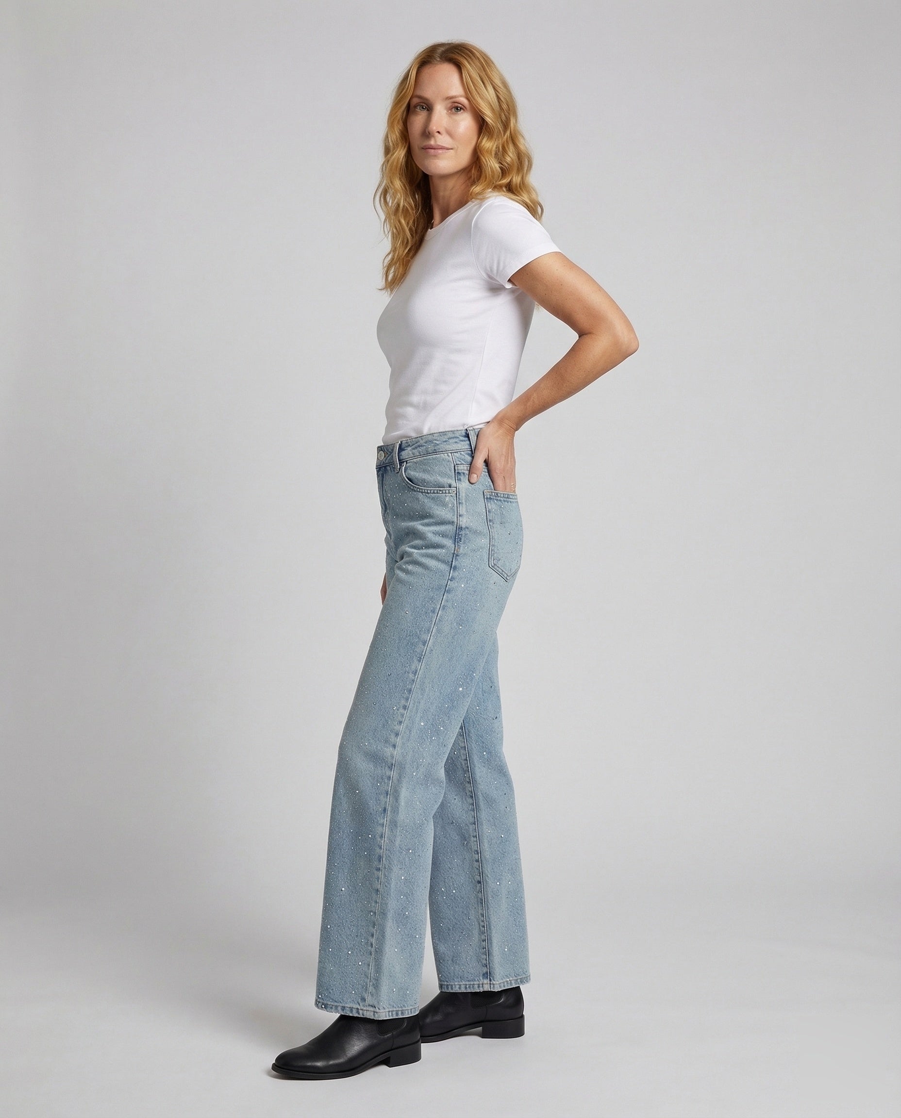 Damen Hochtaillierte Glitzerjeans Schwarz - Norvielle