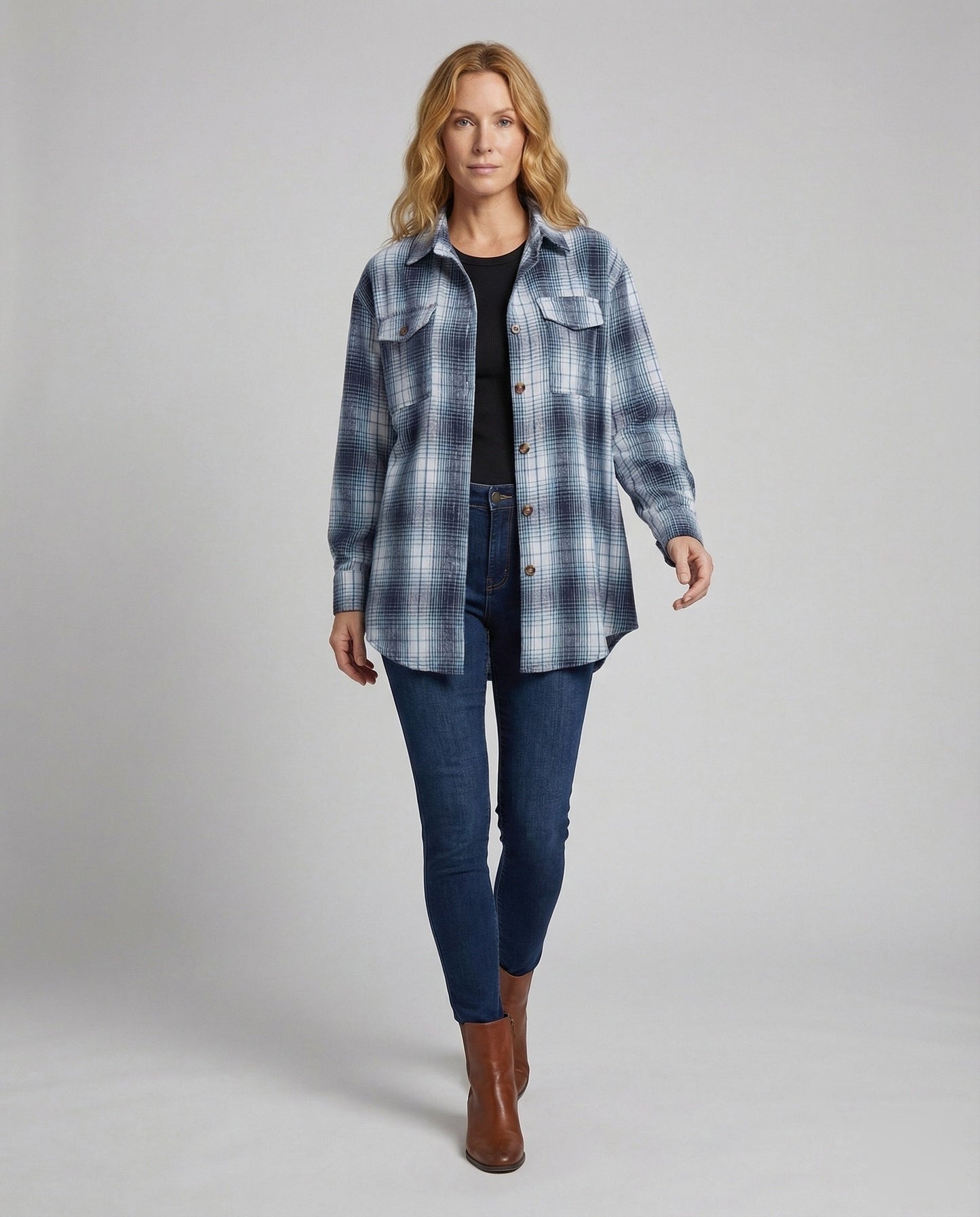 Damen Oversize Knotenbluse Kariert - Norvielle