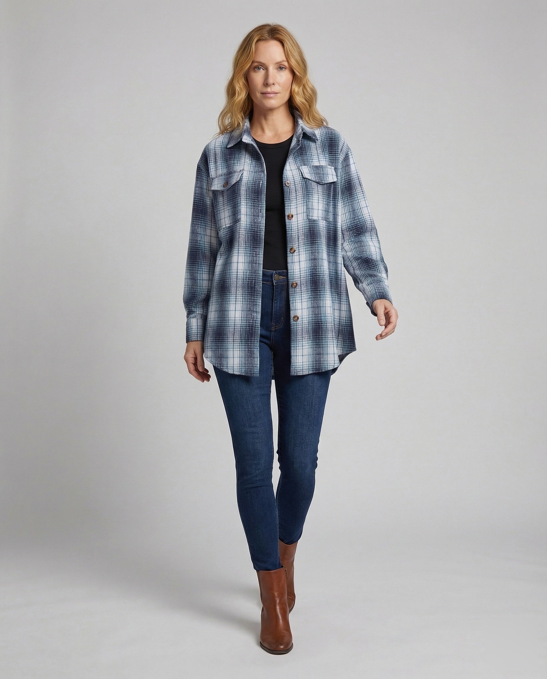 Damen Oversize Knotenbluse Kariert - Norvielle