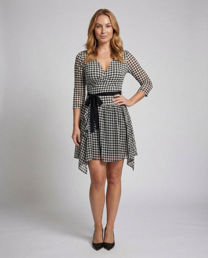 Damen Wickelkleid Kariert Stufensaum - Norvielle