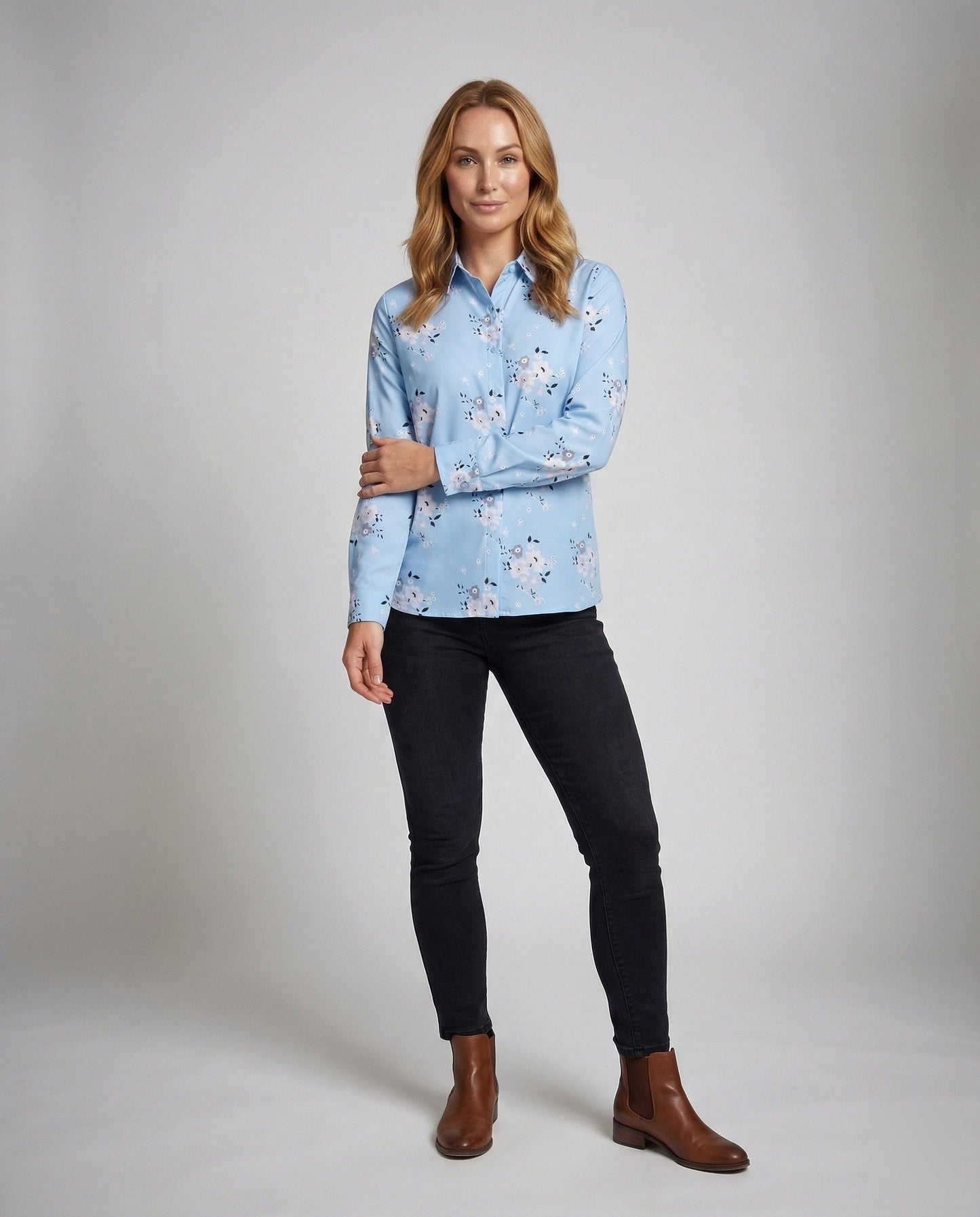 Damen Bluse Kentkragen Minimalprint - Norvielle