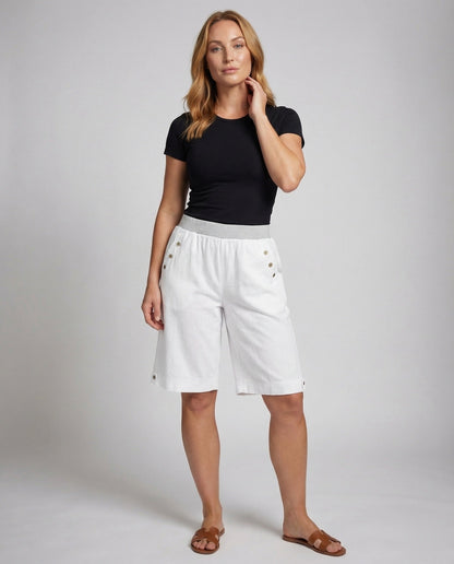 Damen Leinen-Bermuda Knielang Beige - Norvielle