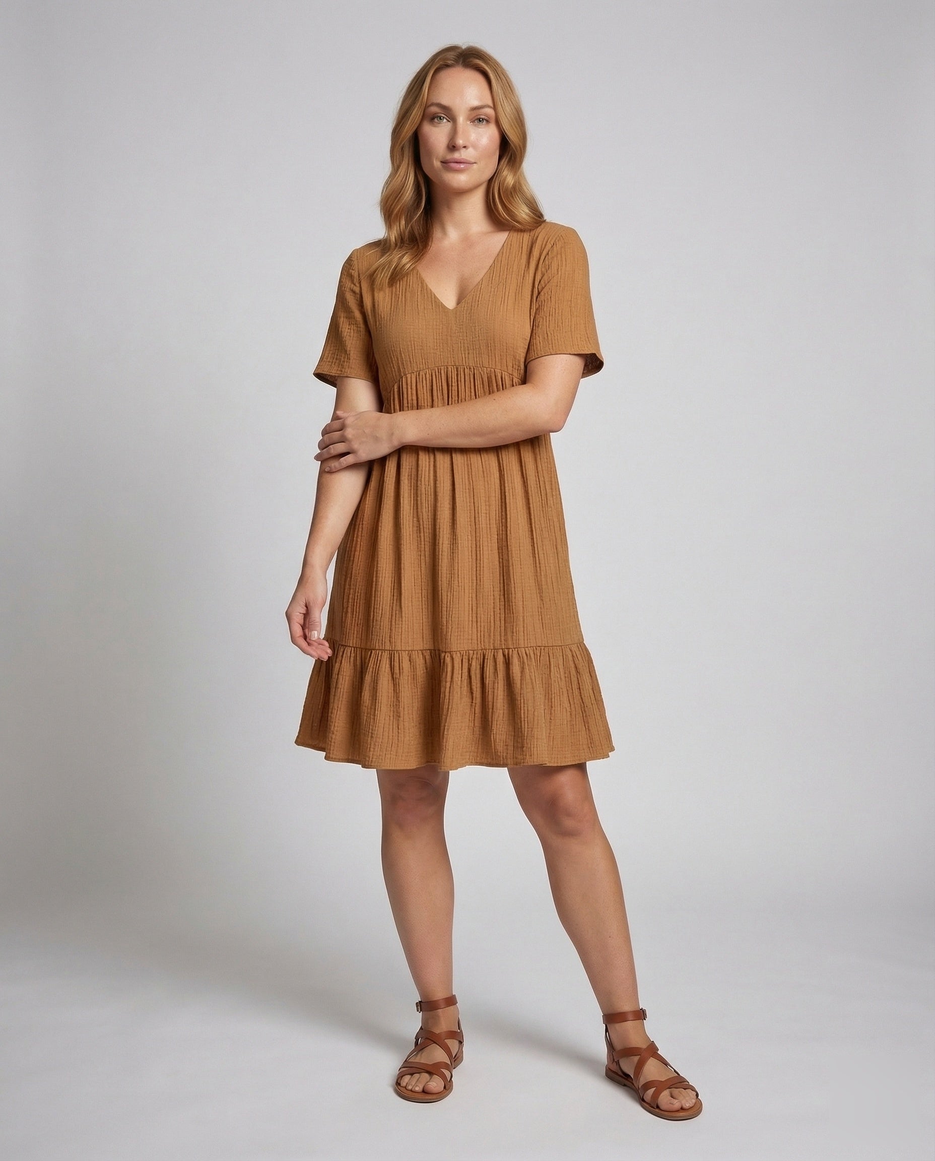 Damen Knielanges Crinkle Swingkleid - Norvielle