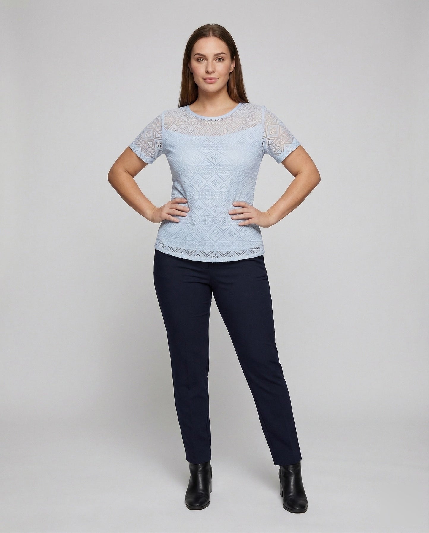 Damen Spitzenbluse Kurzärmelig Weiße Spitze - Norvielle