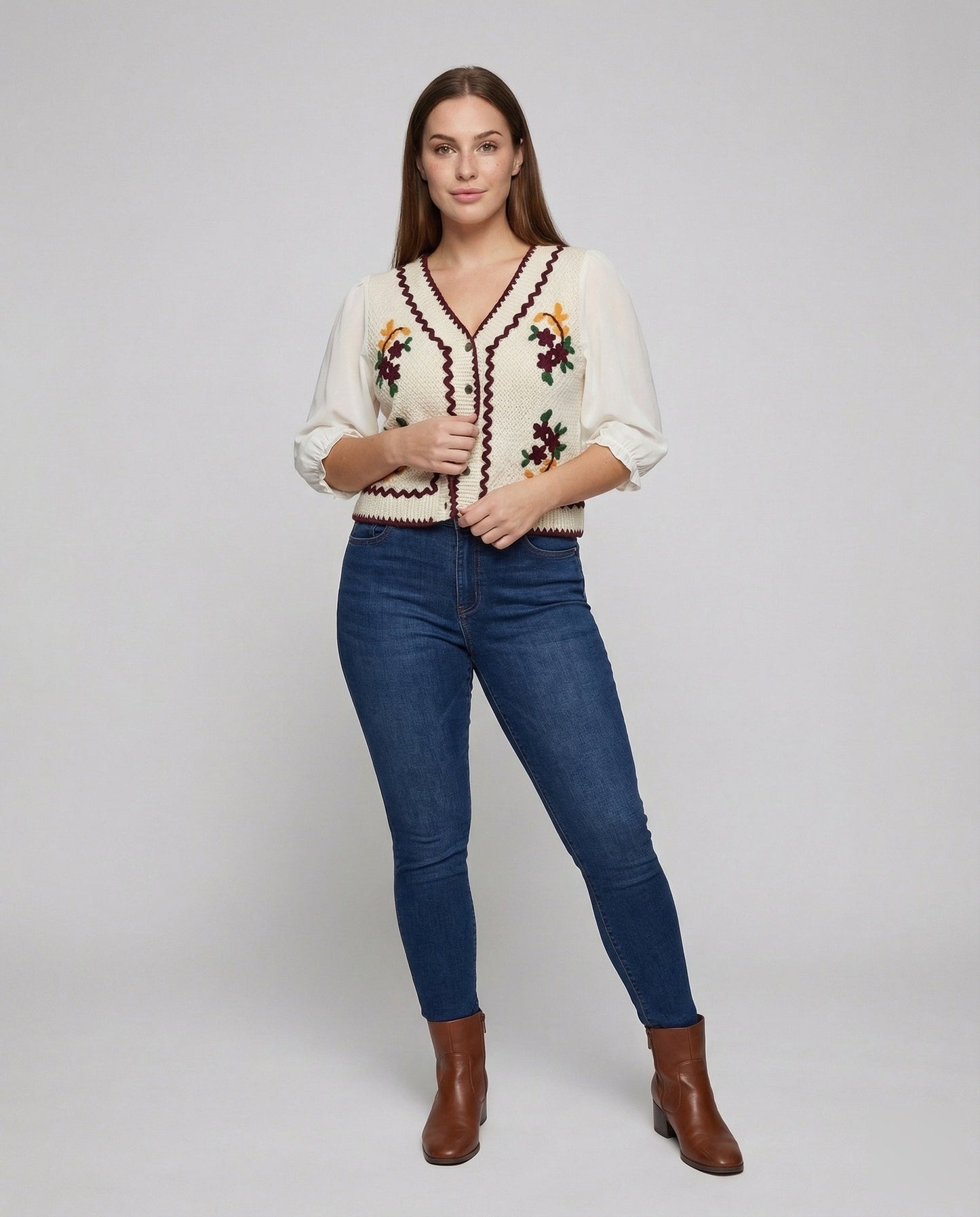 Damen Kurzstrickweste Vintage Look - Norvielle