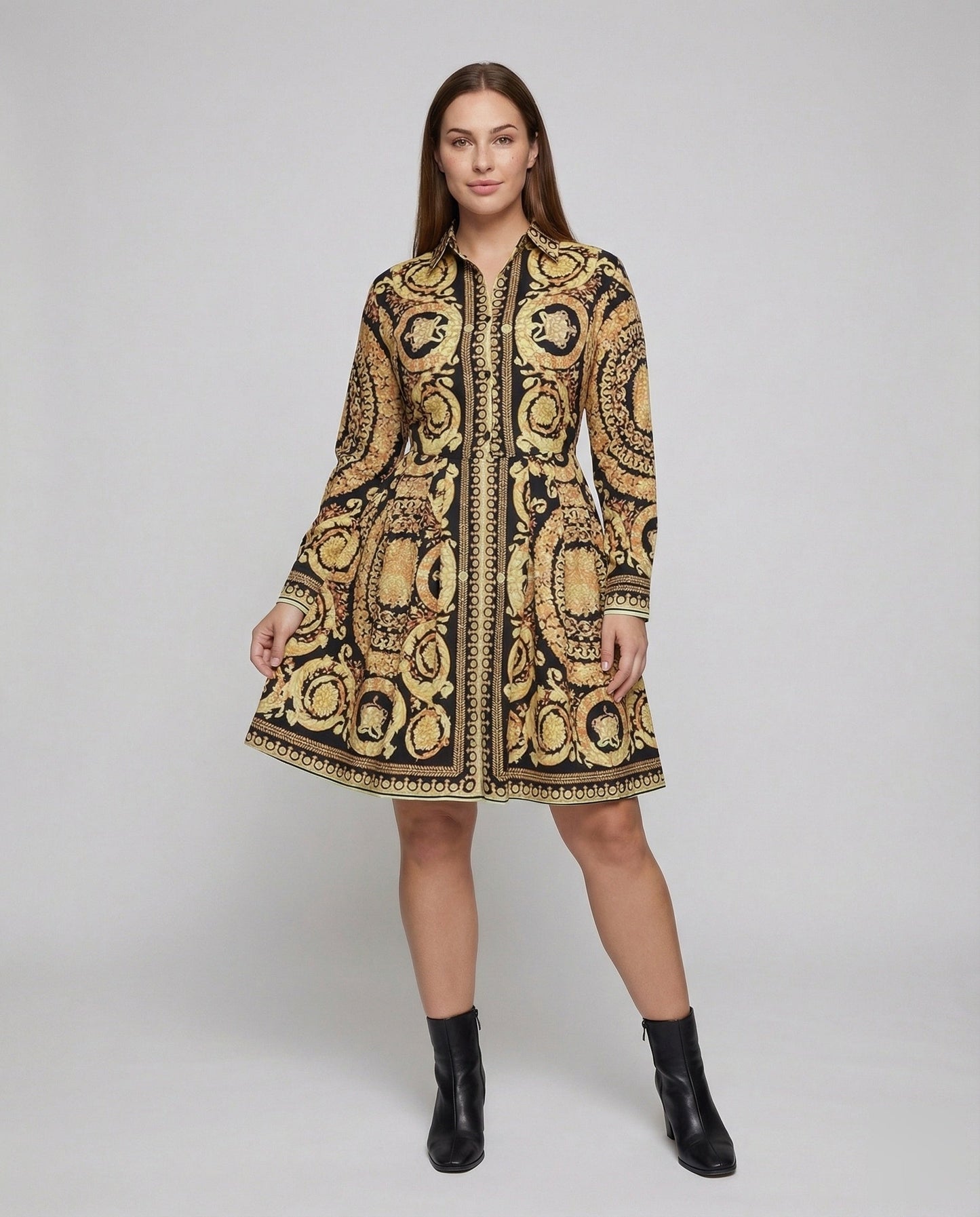 Damen Barockprint Kurzkleid Bluse Hemdstyle - Norvielle