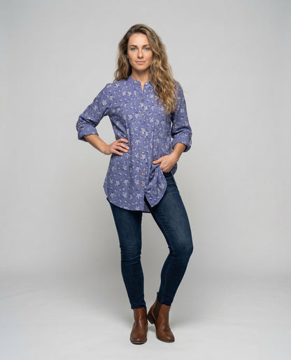 Damen Leinenmix Kleid Lang Blusenstil - Norvielle