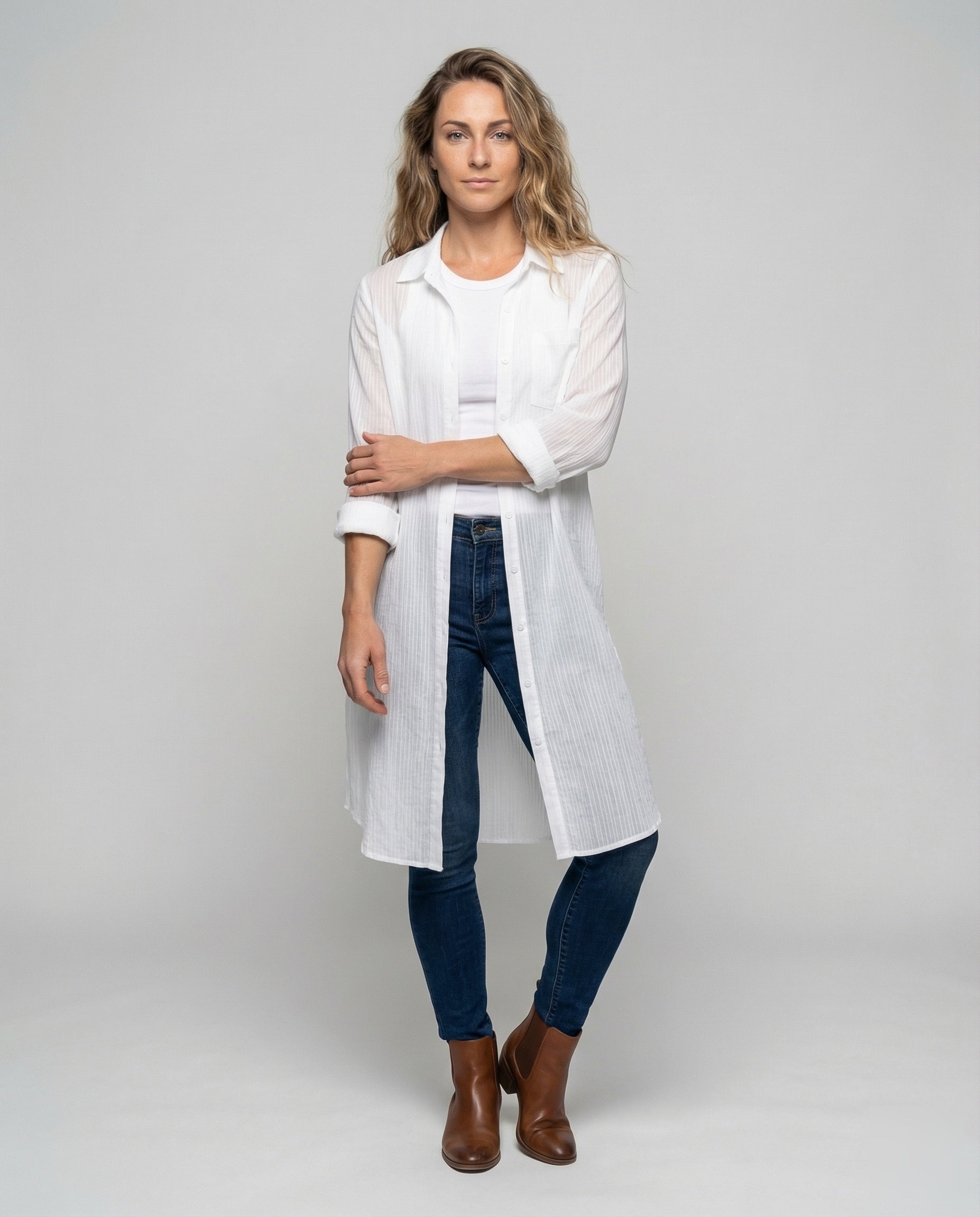 Damen Cardigan Lang Hemdjacke Luftig - Norvielle
