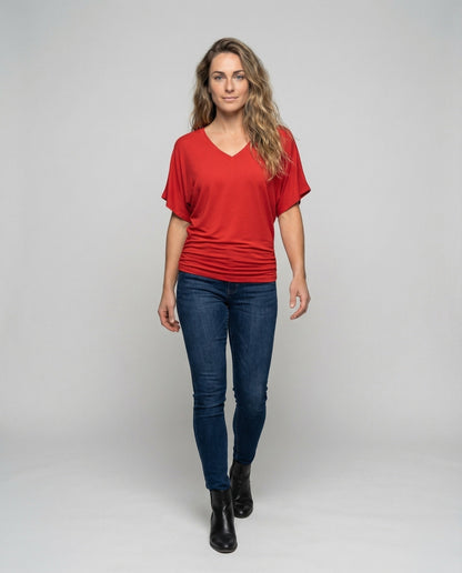 Damen V-Ausschnitt-Shirt Leicht Baumwolle Weiß - Norvielle