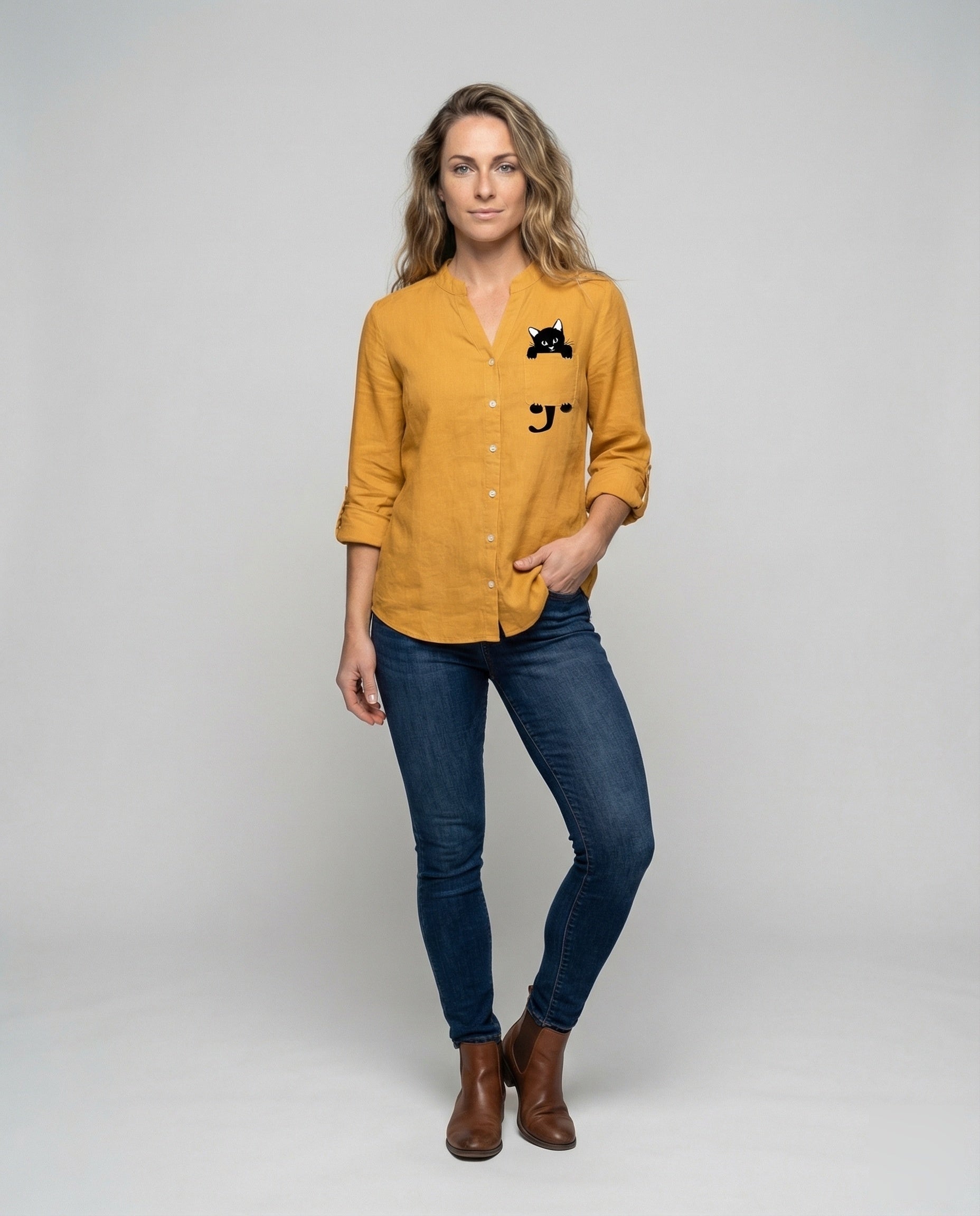 Damen Leinenblusenhemd Leichtes Leinen Weiß - Norvielle