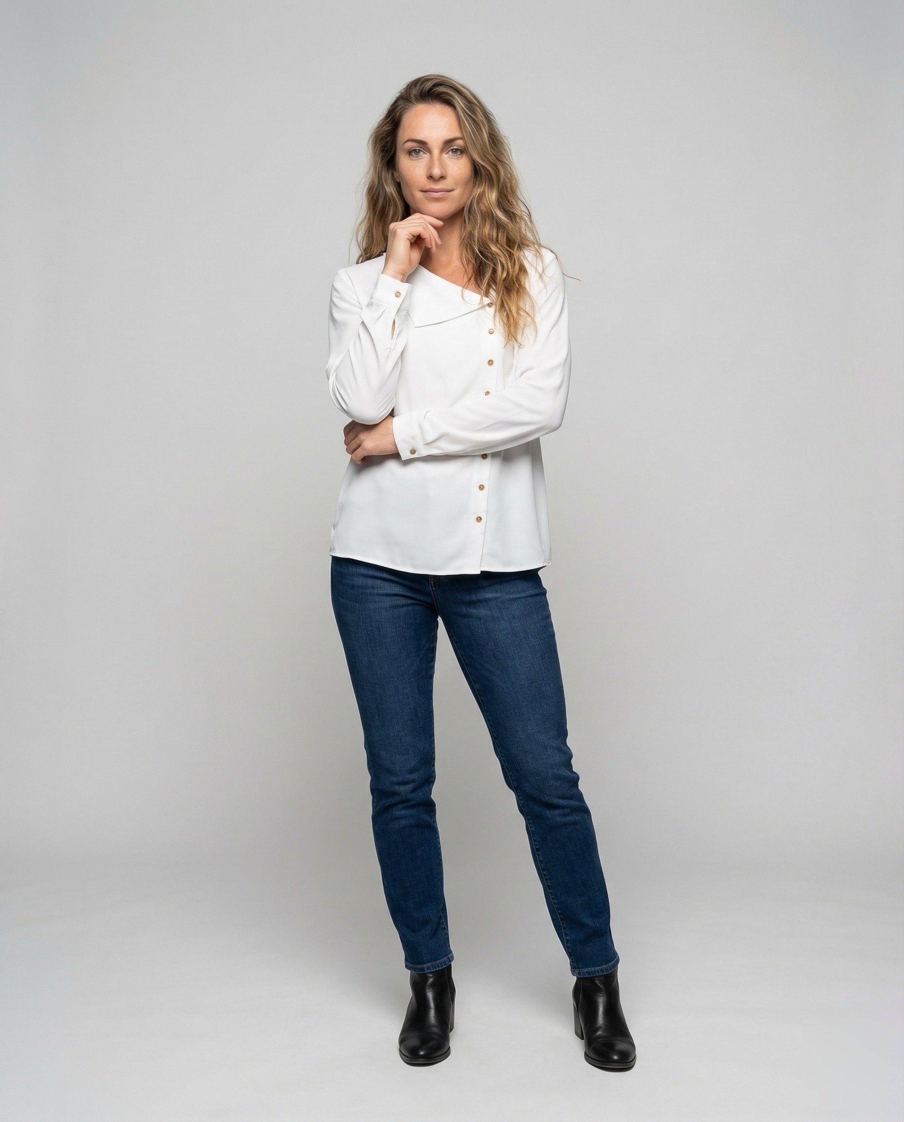Damen Bluse V-Ausschnitt Leicht Asymmetrisch - Norvielle