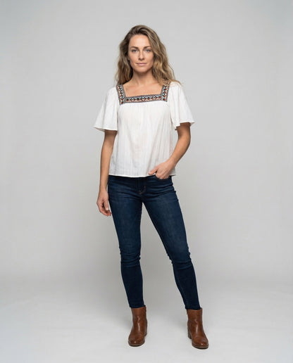 Damen Bluse Leicht Quadratischer Ausschnitt Boho Stil - Norvielle