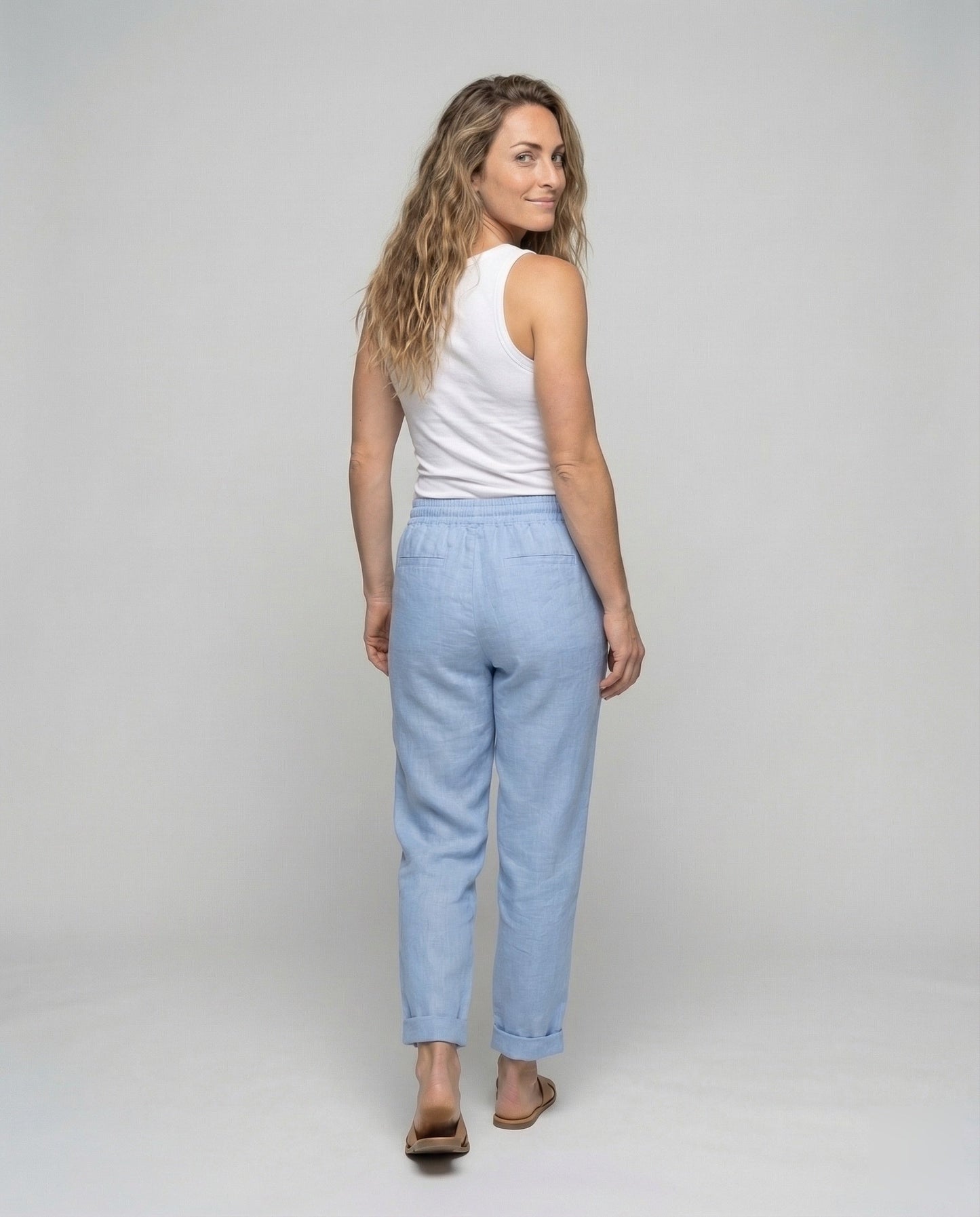 Damen Leinenhose Gerader Schnitt Leicht Beige
