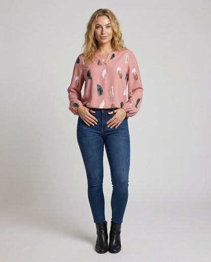 Damen Viskosebluse Federprint Leicht - Norvielle