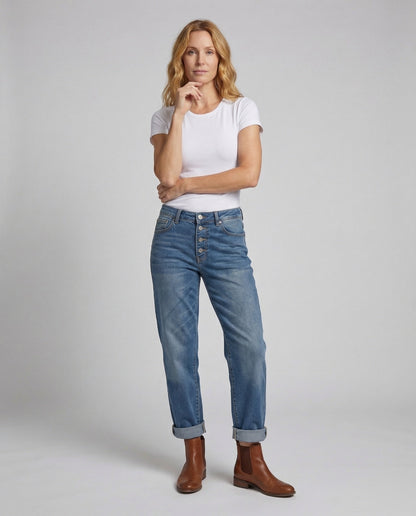 Damen Jeans-Jumpsuit Tailliert Weites Bein - Norvielle