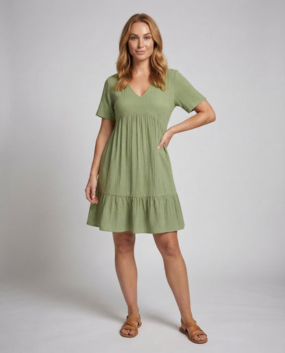 Damen Midikleid Leinenoptik Streifen A-Linie - Norvielle