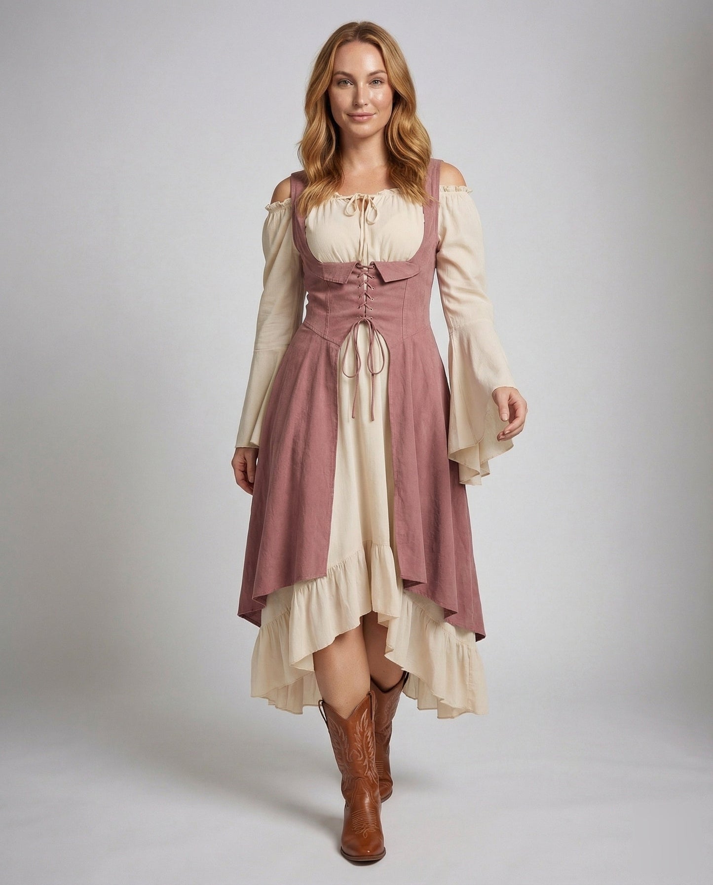 Damen Palazzohose Hochwerder Smockbund Fließend Beige - Norvielle