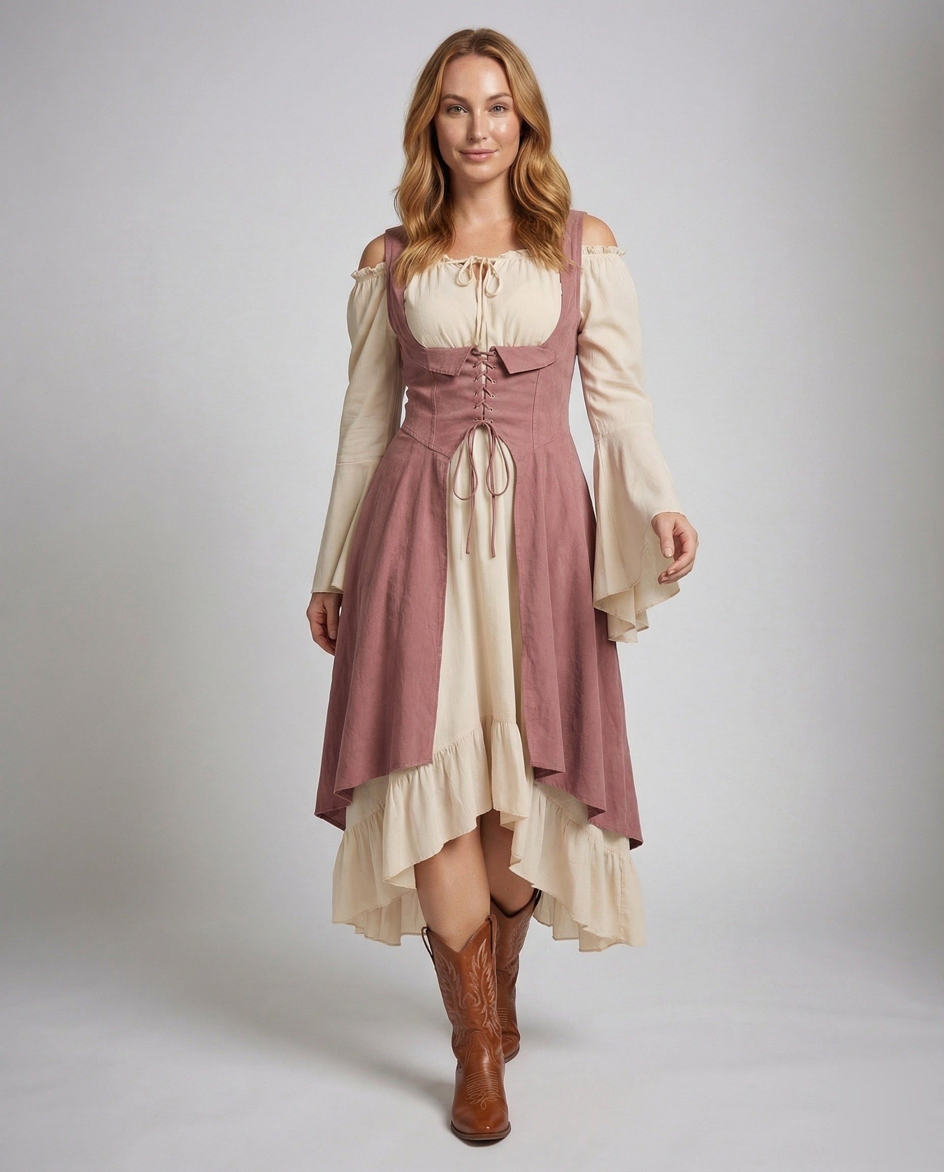 Damen Palazzohose Hochwerder Smockbund Fließend Beige - Norvielle