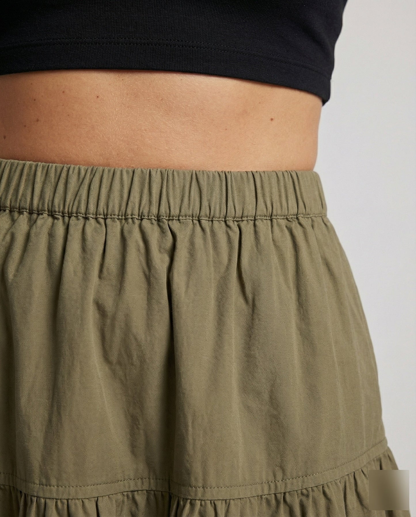 Damen Midi-Stufenrock Weich Gummibund