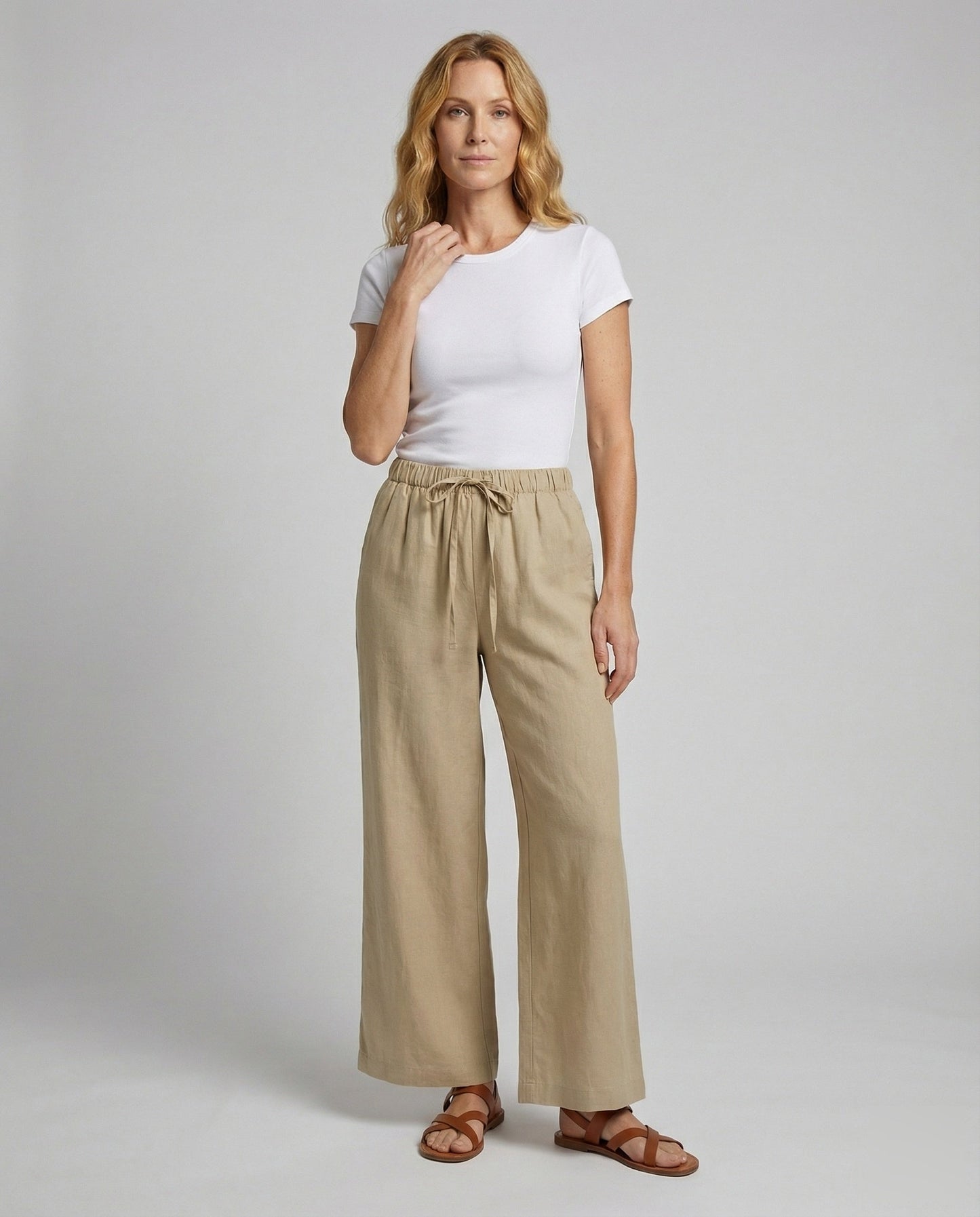 Damen Leinenhose Weite Bein Optik Relax Schwarz - Norvielle