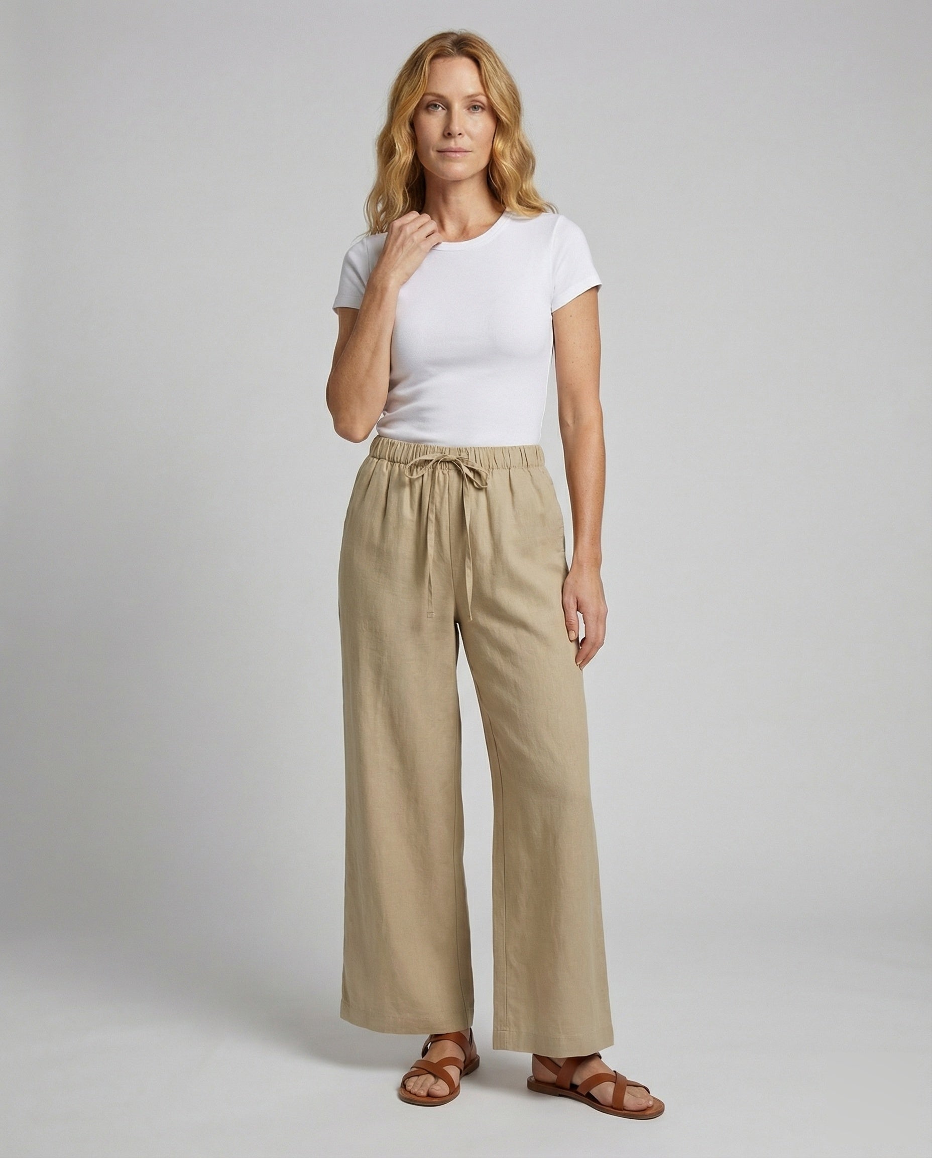 Damen Leinenhose Weite Bein Optik Relax Schwarz - Norvielle