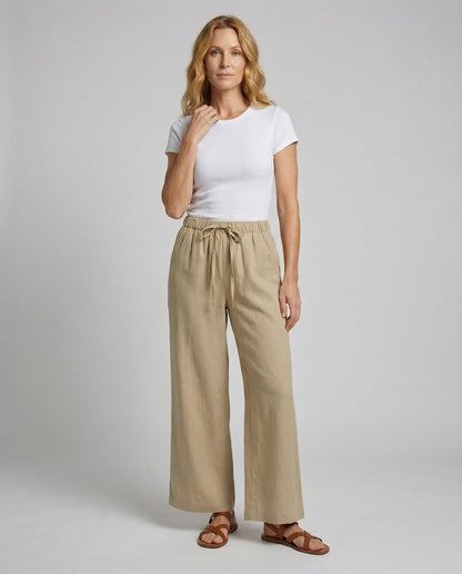 Damen Leinenhose Weite Bein Optik Relax Schwarz - Norvielle