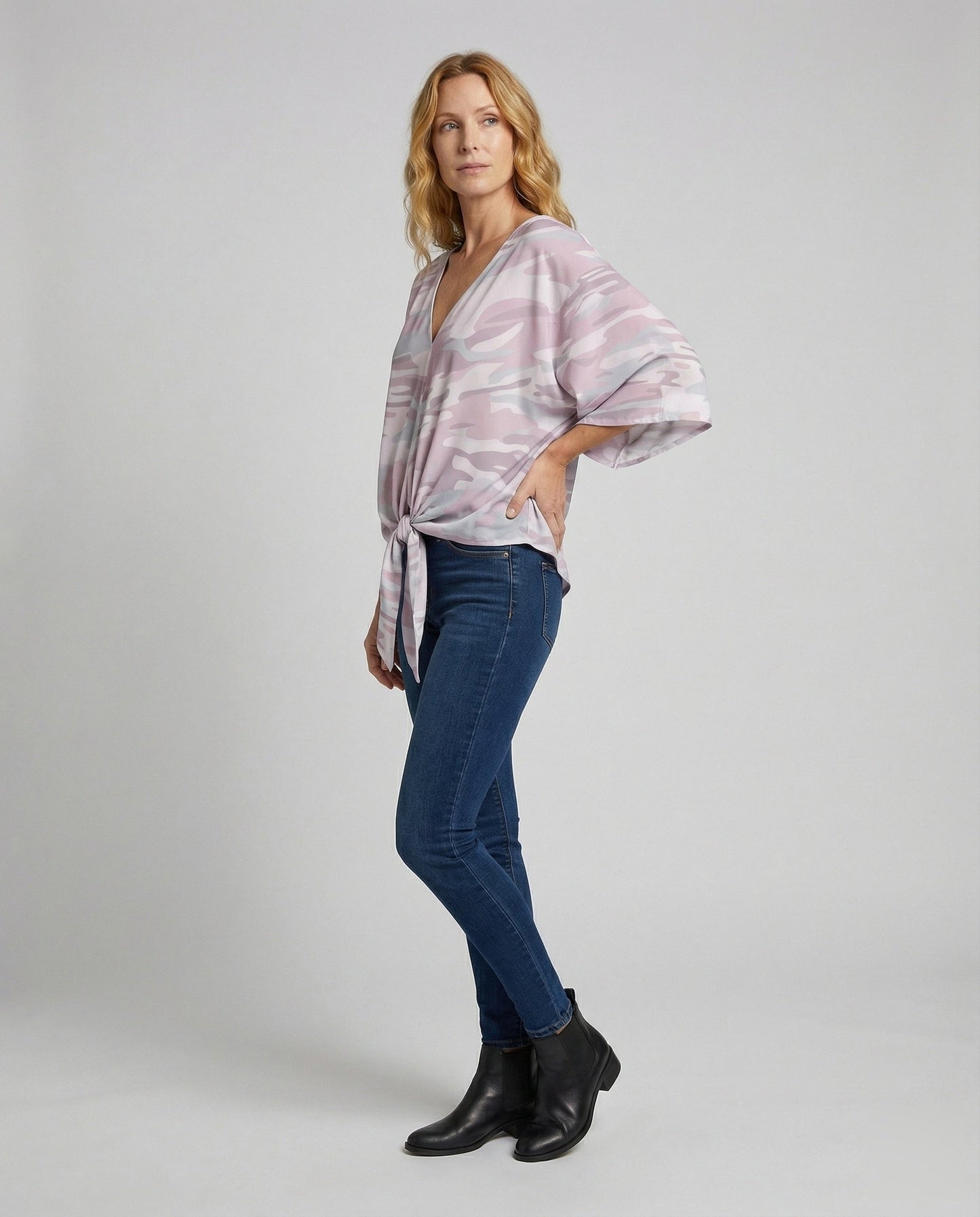 Damen Bluse V-Ausschnitt Kimonoärmel Floral - Norvielle