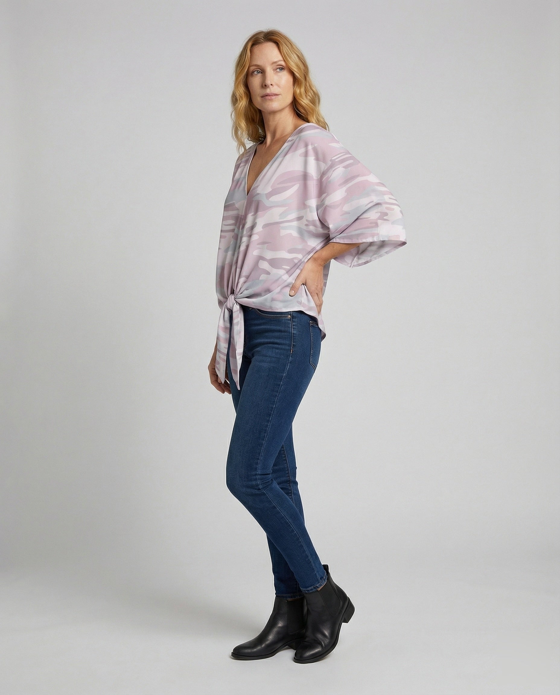 Damen Bluse V-Ausschnitt Kimonoärmel Floral - Norvielle