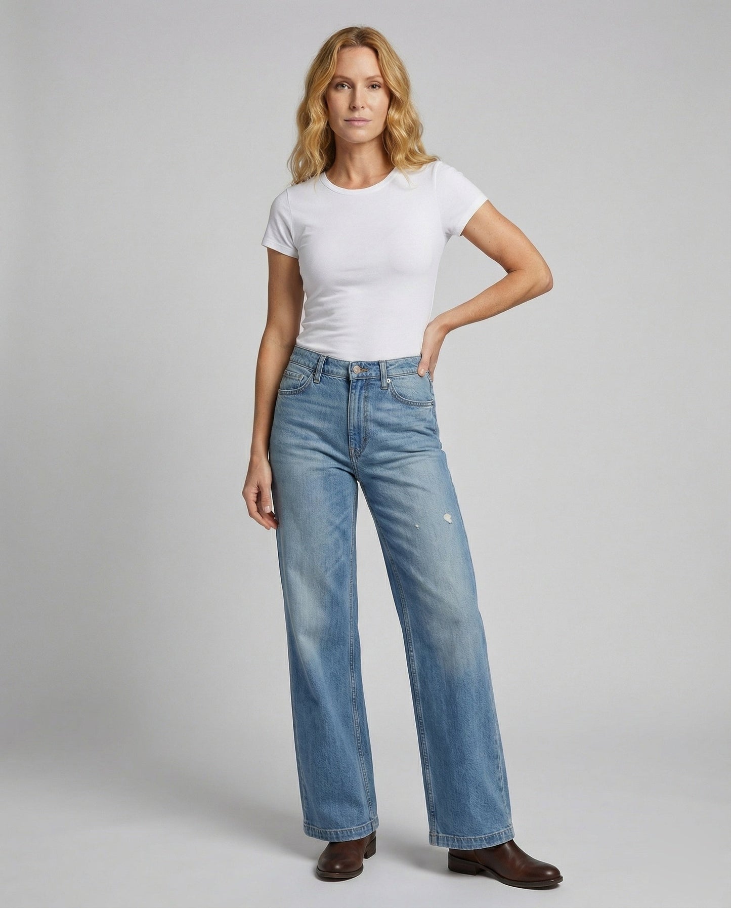 Damen Weite Jeans Abriebdetails Blau - Norvielle