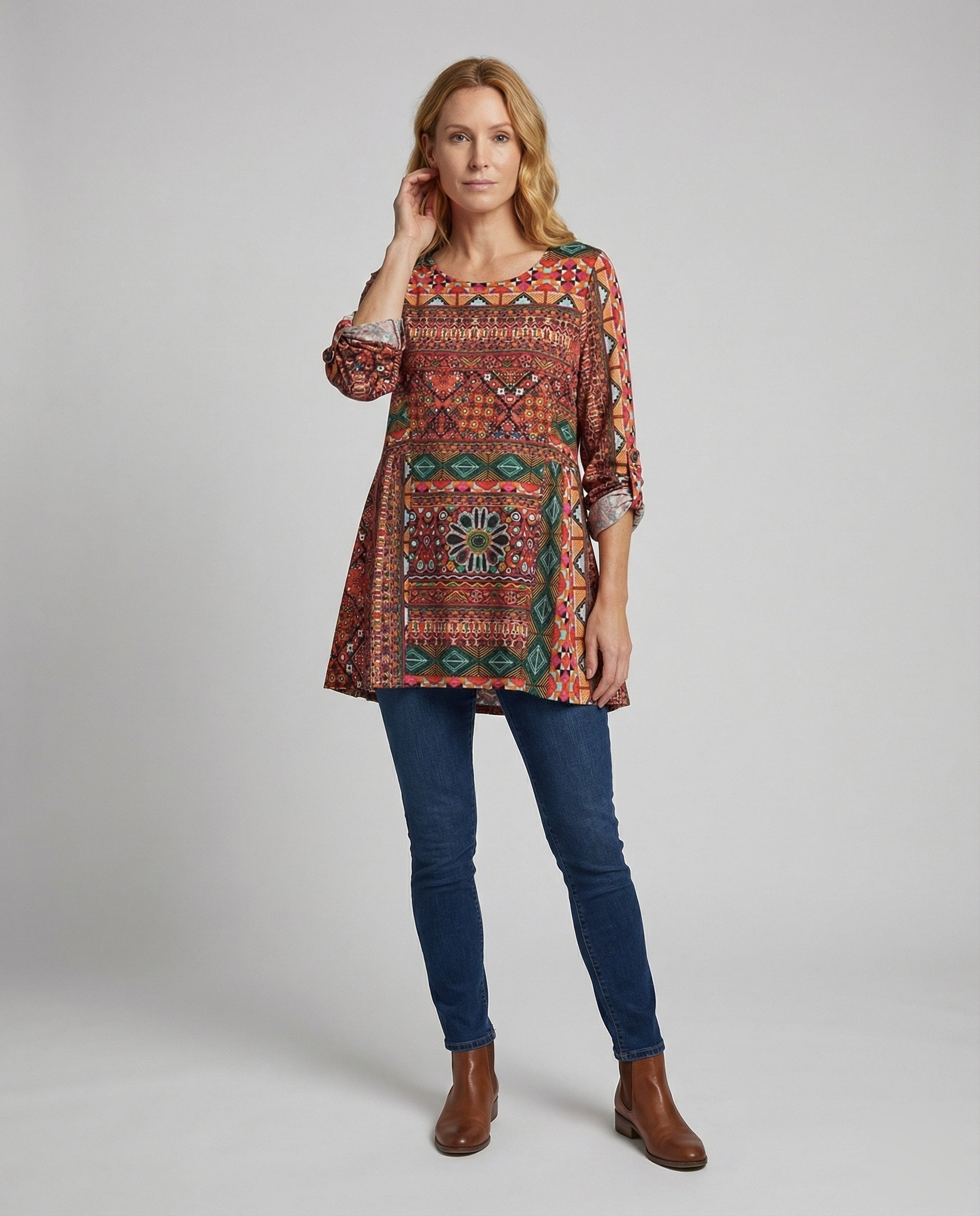 Damen Boho Tunika Ethno Print Weit - Norvielle