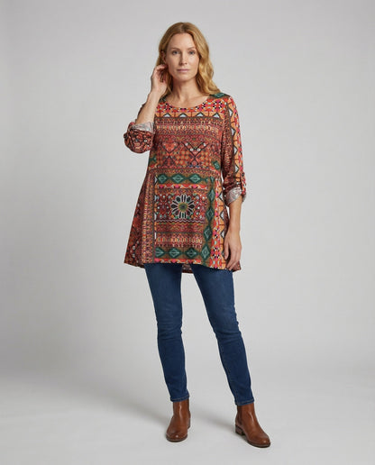 Damen Boho Tunika Ethno Print Weit - Norvielle