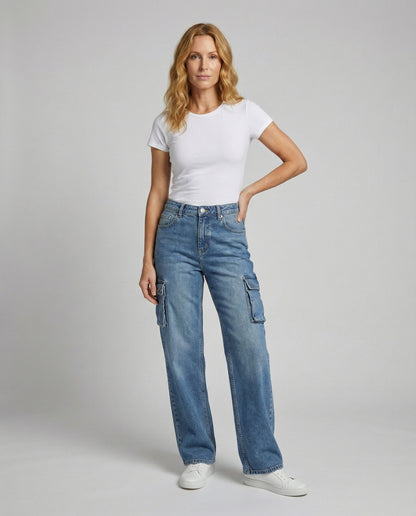 Damen Weite Cargo-Jeans Hohe Taille - Norvielle