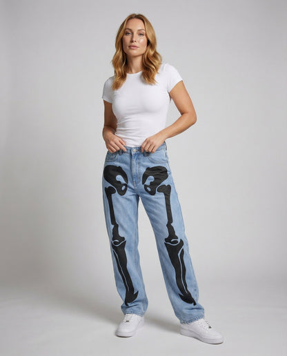 Damen Jeans Skelettmotiv Schwarz - Norvielle