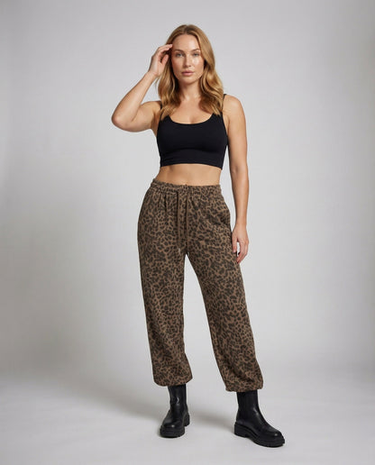 Damen Palazzo Jogginghose Leopardenprint - Norvielle