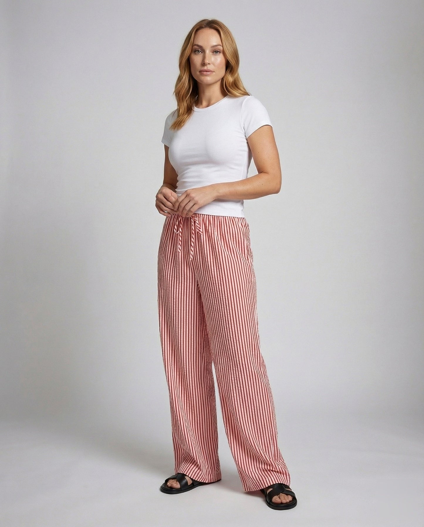 Damen Loungehose Streifen Viskose Schwarz - Norvielle