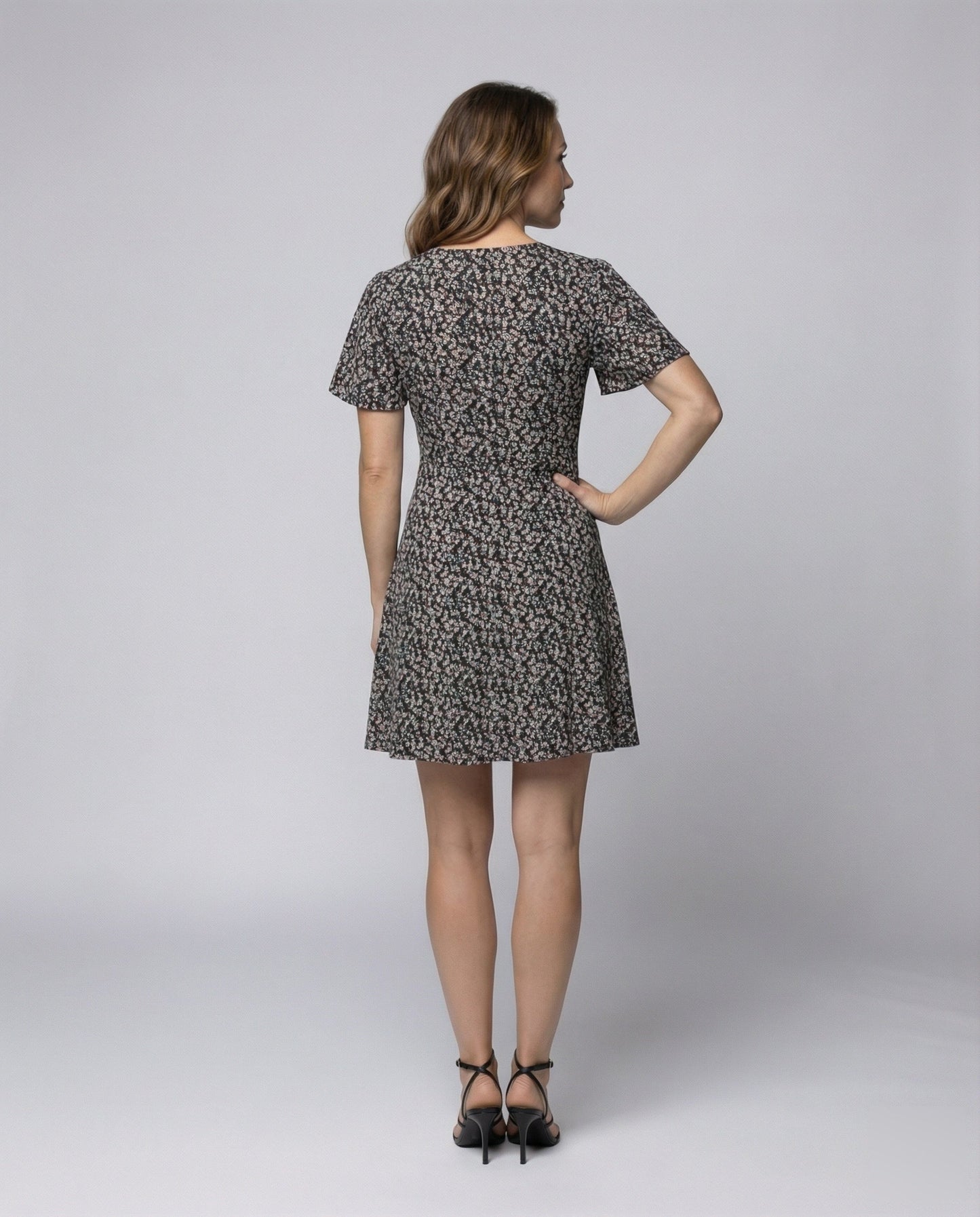 Damen Minikleid Wickelkleid Flatterärmel