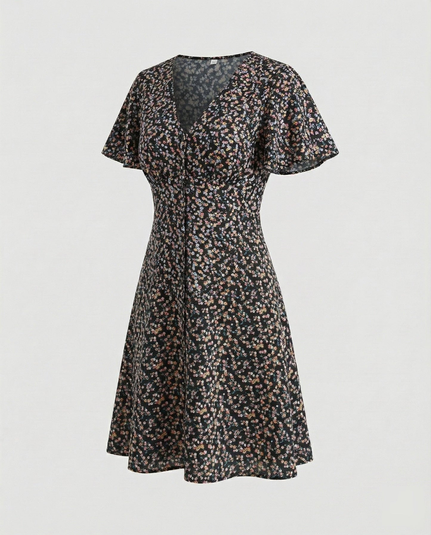 Damen Minikleid Wickelkleid Flatterärmel