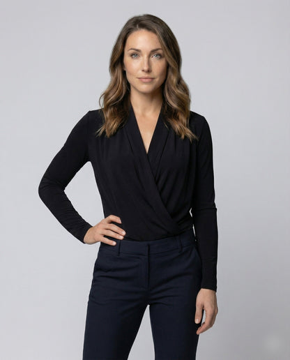 Damen Wickelbluse Wasserfalldrapierung