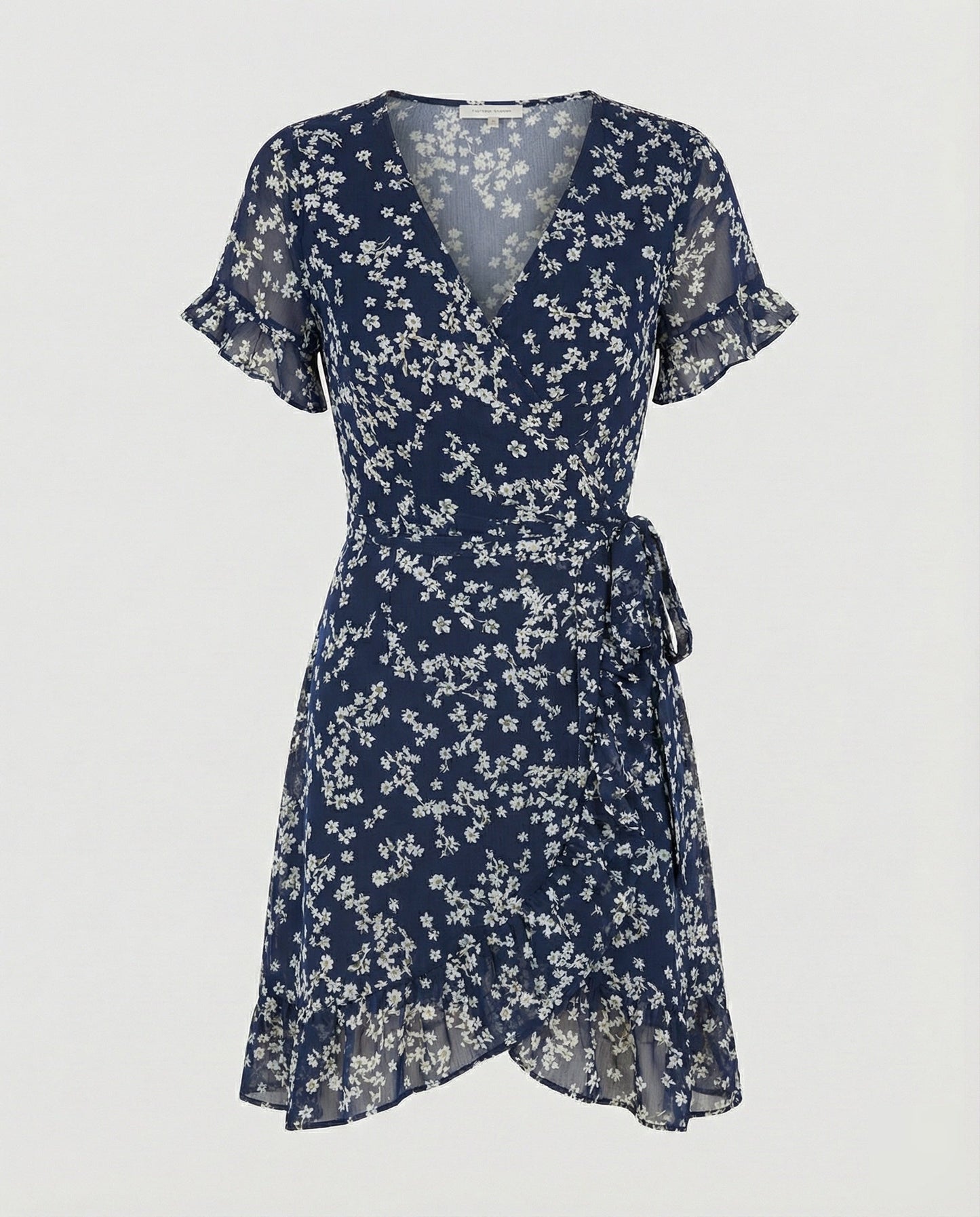 Damen Wickelkleid Asymmetrischer Rüschensaum