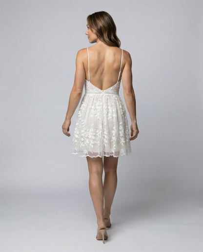 Damen Minikleid Spitze Spaghettiträger Zart Rosa