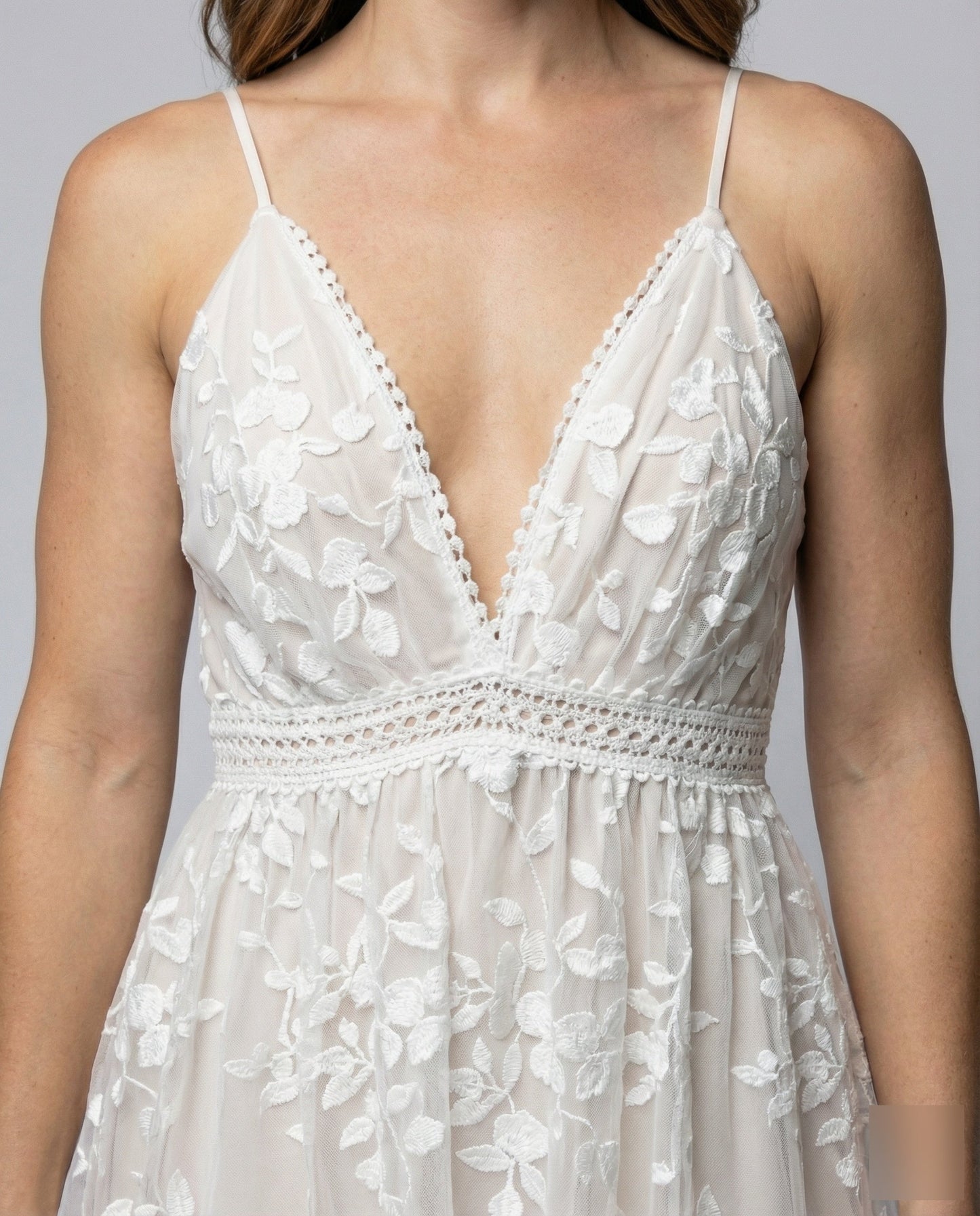 Damen Minikleid Spitze Spaghettiträger Zart Rosa