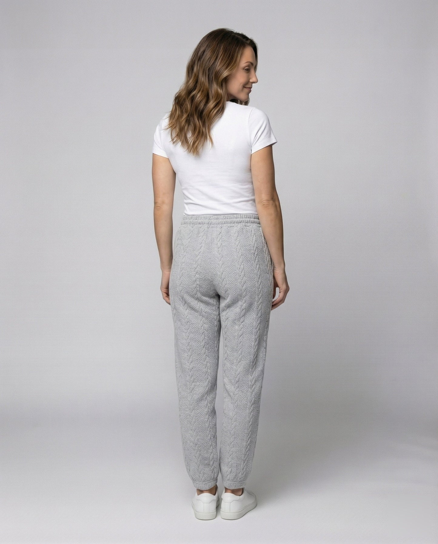 Damen Zopfstrick Loungehose Tunnelzug Grau